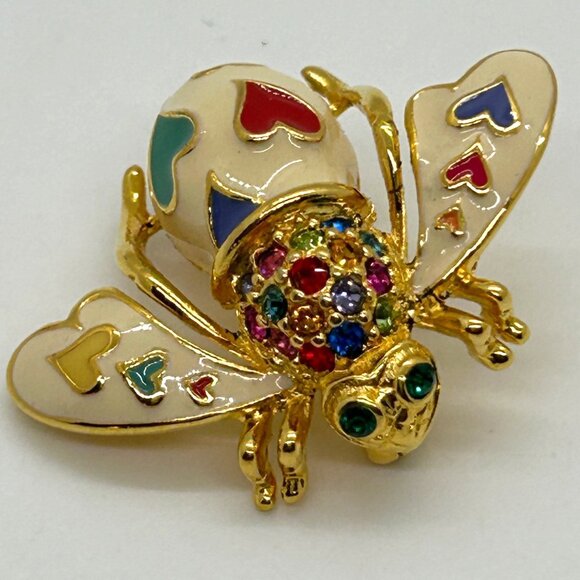 Joan Rivers Jewelry - Joan Rivers Bee Brooch Lots of Love Enamel Hearts Multi-Color Rhinestone Insect